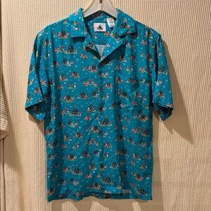 Disney Parks Blue Mickey Mouse Santa Christmas button-up Adult Men’s Shirt